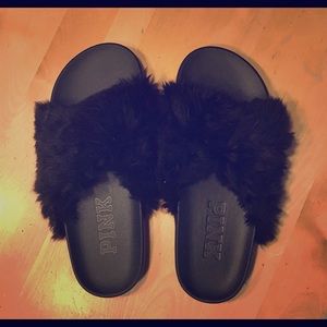 VS PINK furry slides